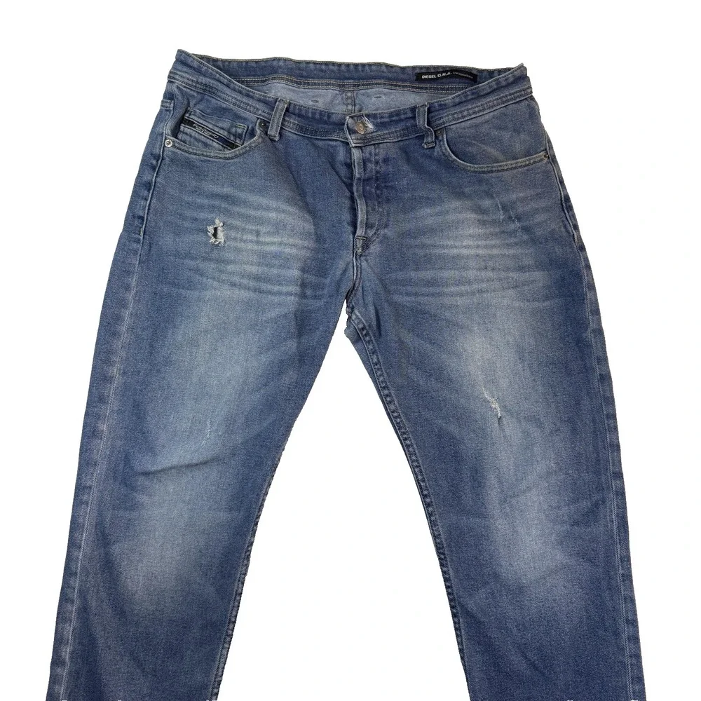 Diesel Jeans Men 36 Blue Straight Distressed Rip Denim Streetwear Made In Italy